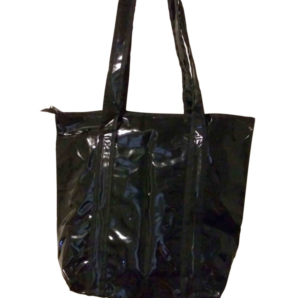 Vintage 1996 AVON Black PVC Zip Closure Long Strap Tote